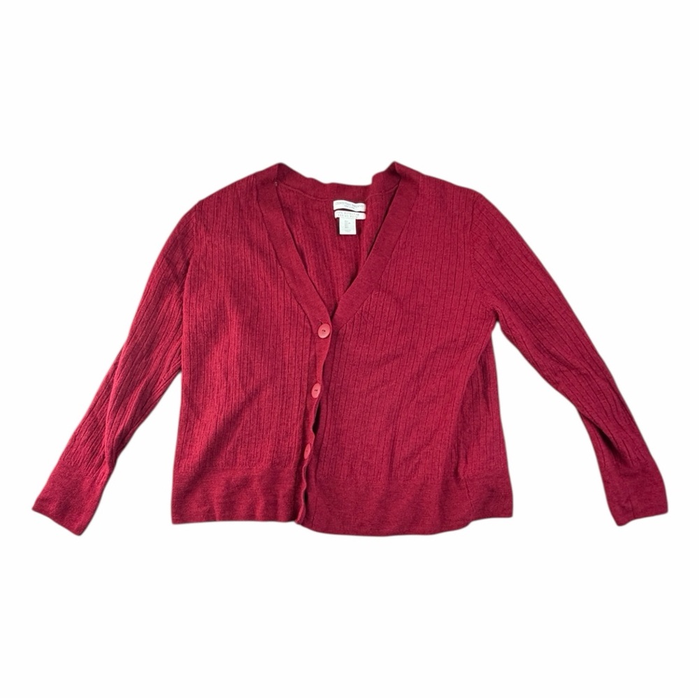 Women’s Christian Siriano Cardigan Button V Neck Large Merino Wool Wine Red